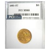 1891-CC Gold $5 MS65 LISTS $57500