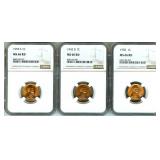 1942-D 1955-S 1958 Cent NGC MS66 RD 3 Pc Lot