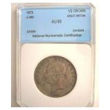 1875 1/2 Crown NNC AU50 Great Britain