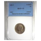 1991-D Nickel MS67+ FS LISTS $3000 IN 67 FS