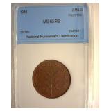 1946 2 Mils NNC MS63 RB Palestine