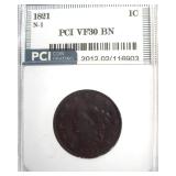 1821 N-1 Cent VF30 BN LISTS $700