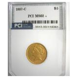 1857-C Gold $5 MS62+ LISTS $37500