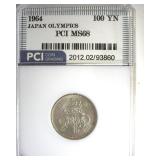 1964 100 Yen Silver PCI MS68 Japan Olympics