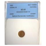 1852 Gilt Token NNC MS64 Indian-Bear