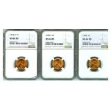 1953-D 1955-S 1958 Cent NGC MS66 RD 3 Pc Lot
