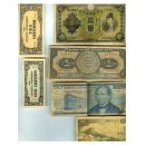 11 Vintage Bank Notes Japan Mexico Costa Rica