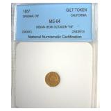 1857 Gilt Token NNC MS64 Indian-Bear