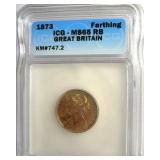 1873 Farthing ICG MS65 RB Great Britain