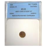 1854 Gilt Token NNC MS64 Liberty-Bear