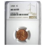 1958 Cent NGC MS66 RD