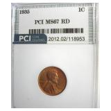 1935 Cent MS67 RD LISTS $285