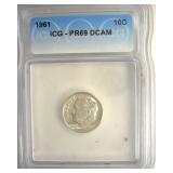 1961 Dime ICG PR69 DCAM LISTS $375