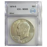 1974-S Silver Ike ICG MS69 LISTS $11500