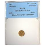 1857 Gilt Token NNC MS64 Indian-Bear