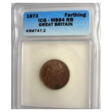 1873 Farthing ICG MS64 RB Great Britain