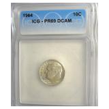 1964 Dime ICG PR69 DCAM LISTS $125