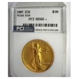 1907 High Relief Gold $20 MS65+ LISTS $75000