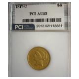 1847-C Gold $5 AU53 LISTS $6750