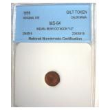 1856 Gilt Token NNC MS64 Indian-Bear