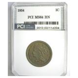 1854 Cent MS64 BN LISTS $575