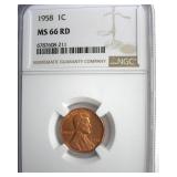 1958 Cent NGC MS66 RD