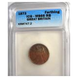 1873 Farthing ICG MS65 RB Great Britain