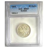 1915 20 Kopeks ICG MS67 Y#22a.2 Russia