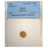 1853 Cal Gold Token NNC MS66 Indian-Bear