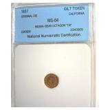 1857 Gilt Token NNC MS64 Indian-Bear