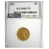 1854 Gold $3 MS62 PL LISTS $3500 IN 62