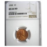 1958 Cent NGC MS66 RD