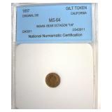 1857 Gilt Token NNC MS64 Indian-Bear