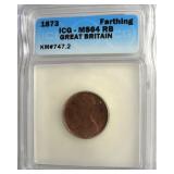 1873 Farthing ICG MS64 RB Great Britain