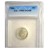 1964 Dime ICG PR69 DCAM LISTS $125