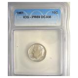 1961 Dime ICG PR69 DCAM LISTS $375