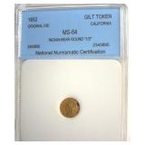 1852 Gilt Token NNC MS64 Indian-Bear