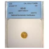 1876 Cal Gold Token NNC MS66 Liberty-Wreath