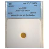 1884 Cal Gold Token NNC MS65 PL Arms Calif-Wreath