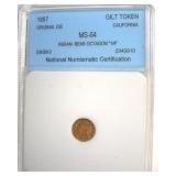 1857 Gilt Token NNC MS64 Indian-Bear