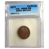 1873 Farthing ICG MS65 RB Great Britain