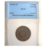 1824-RA DS 2 Soles NNC MS63 Argentina