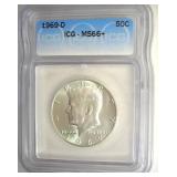 1969-D Kennedy ICG MS66+ LISTS $600