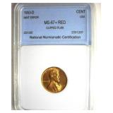 Error 1953-D Cent NNC MS67+ RD Clipped Planchet