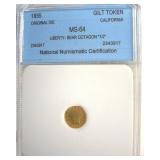 1855 Gilt Token NNC MS64 Liberty-Bear