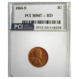 1955-S Cent MS67+ RD LISTS $800