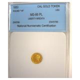 1853 Cal Gold Token NNC MS66 PL Liberty-Wreath