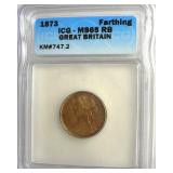 1873 Farthing ICG MS65 RB Great Britain