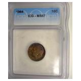 1964 Dime ICG MS67 Incredible Toning