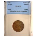 1878 Centavo NNC MS66 RB Argentina Pattern